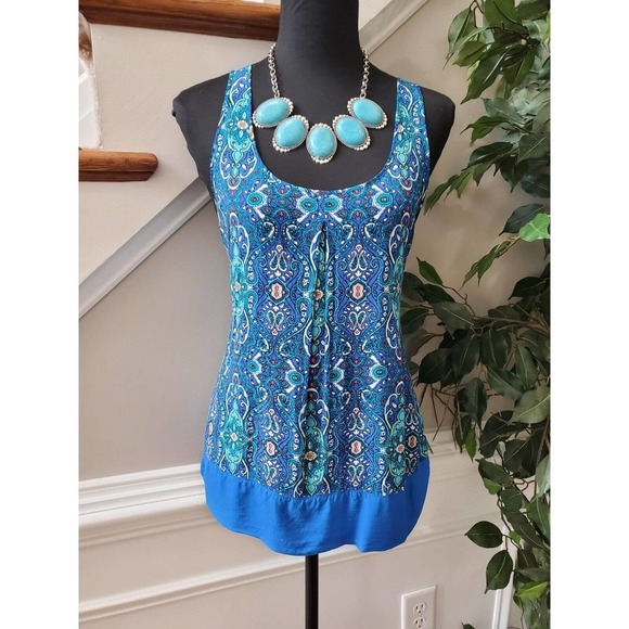 JCP Women Blue 100% Rayon Scoop Neck Sleeveless Casual Blouse Size Medium - Picture 10 of 10